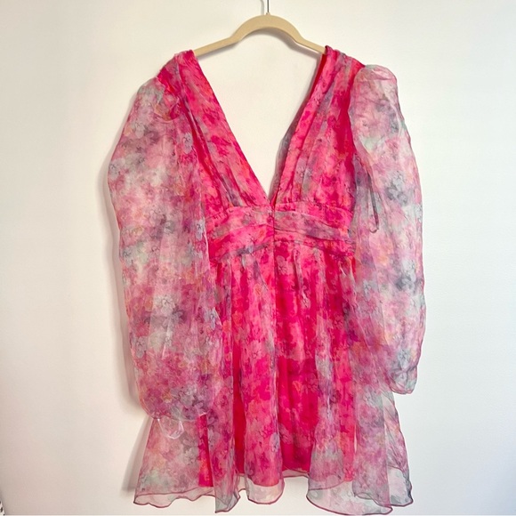 Selkie Style Pink Floral Mini coquette Barbie Puff Dress size 2 - Picture 7 of 10